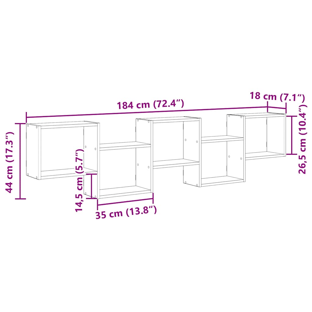 Mensola a Cubo da Parete 5 Scomparti in Truciolato Rovere Fumo | homemem39