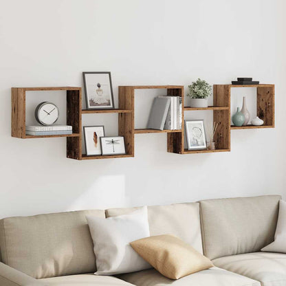 Mensola a Cubo da Parete 5 Scomparti Truciolato Legno Antico