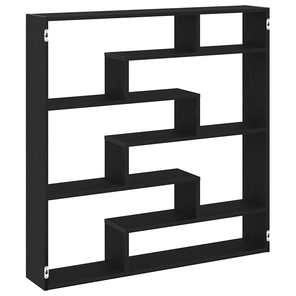 Mensola a Cubo da Parete 7 Scomparti in Truciolato Nero | homemem39