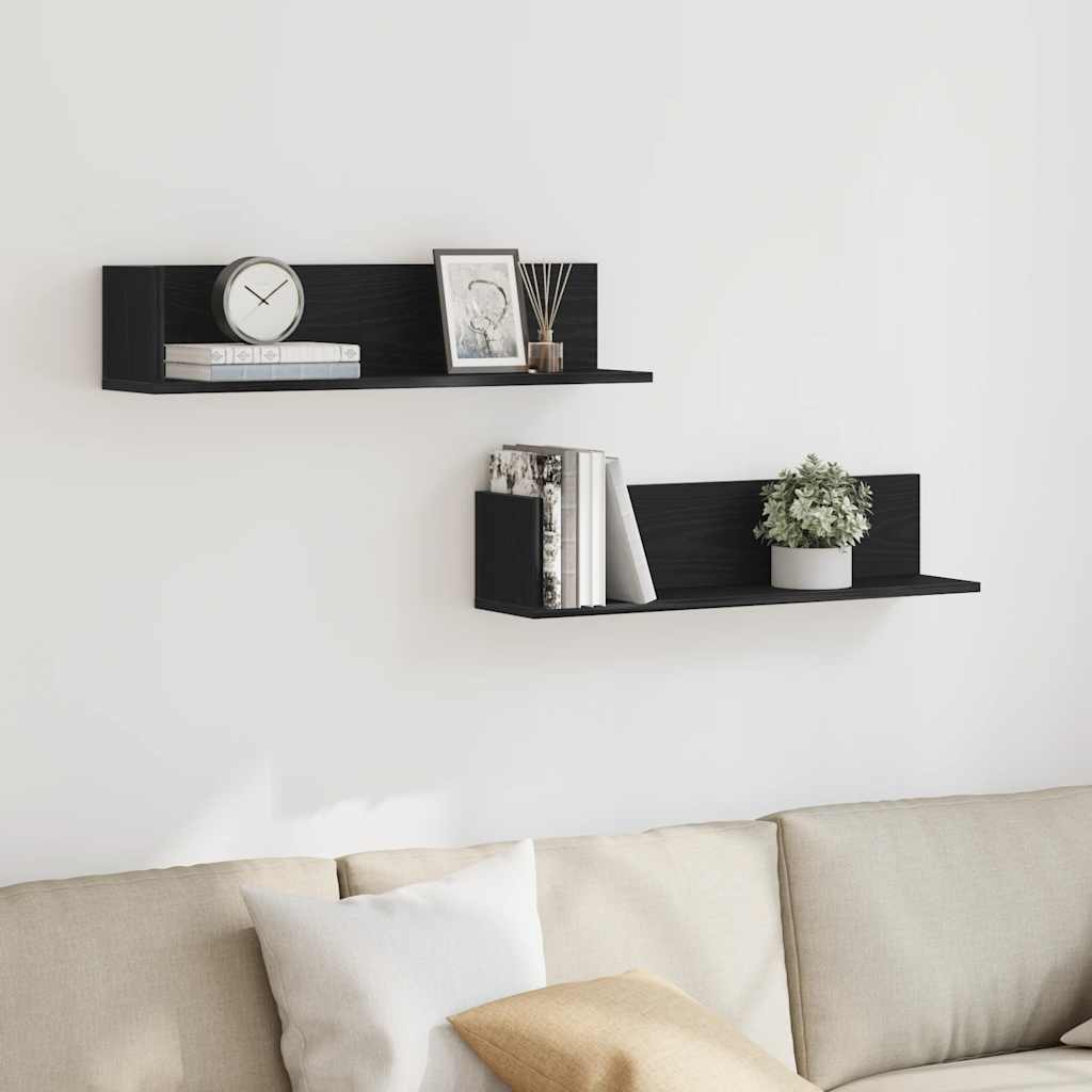 Mensole da Parete 2pz Nere 75x16,5x16,5 cm in Truciolato | homemem39