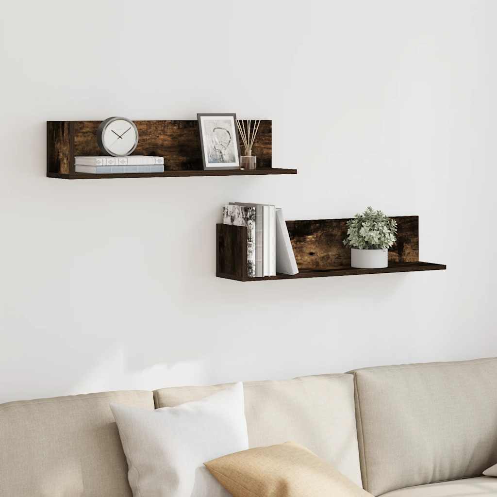 Mensole da Parete 2pz Rovere Fumo 75x16,5x16,5 cm in Truciolato | homemem39