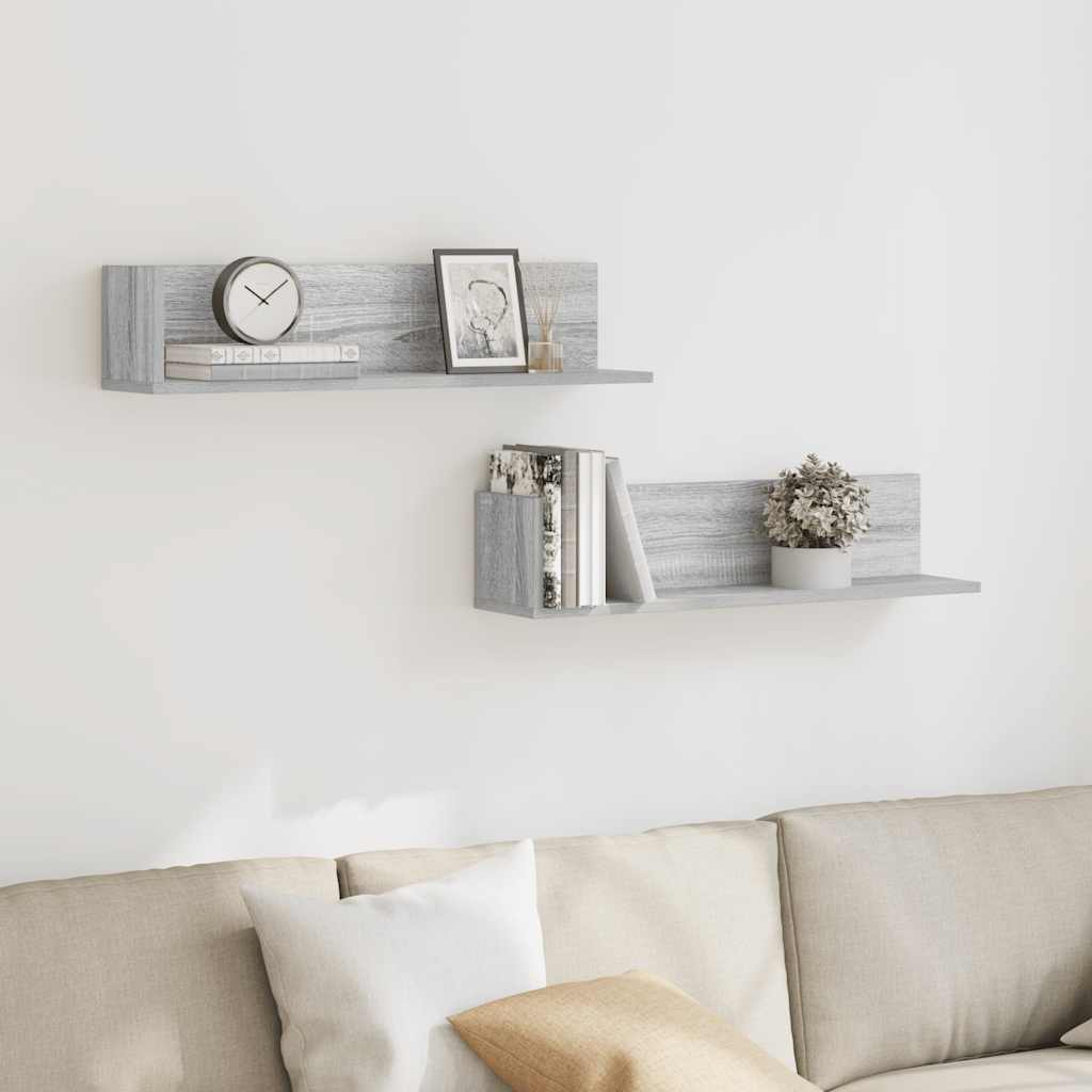 Mensole a Parete 2pz Grigio Sonoma 75x16,5x16,5cm in Truciolato | homemem39