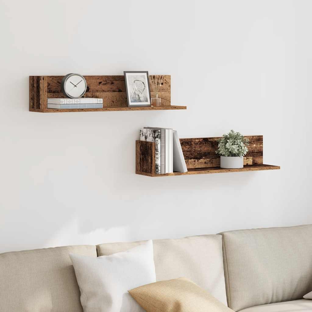 Mensole da Parete 2pz Legno Vecchio 75x16,5x16,5 cm Truciolato | homemem39