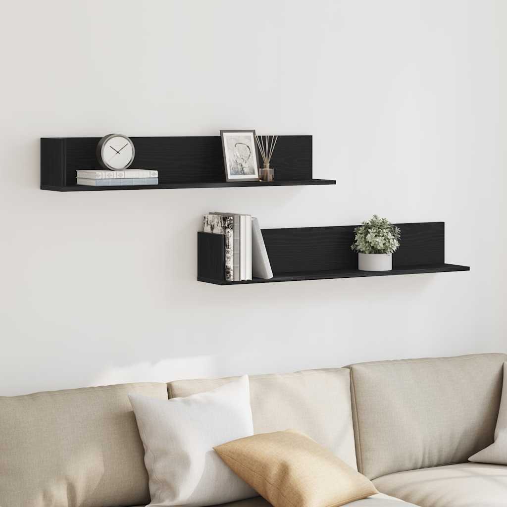 Mensole da Parete 2pz Nere 100x16,5x16,5 cm Legno Multistrato | homemem39
