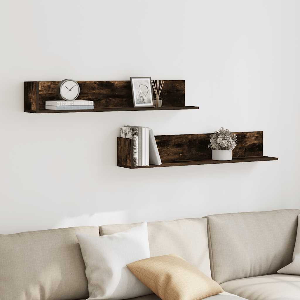 Mensole Parete 2pz Rovere Fumo 100x16,5x16,5 cm in Truciolato | homemem39