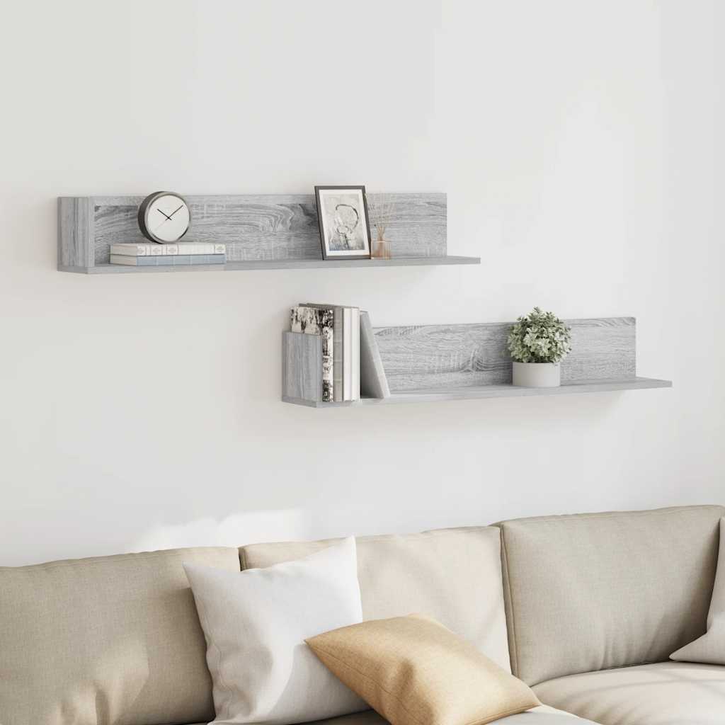 Mensole Parete 2pz Grigio Sonoma 100x16,5x16,5 cm in Truciolato | homemem39