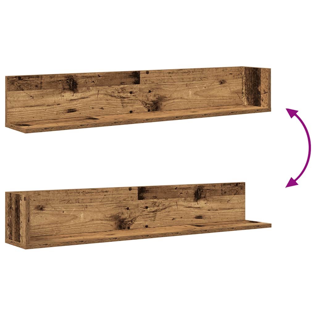 Mensole da Parete 2pz Legno Vecchio 100x16,5x16,5 cm Truciolato | homemem39