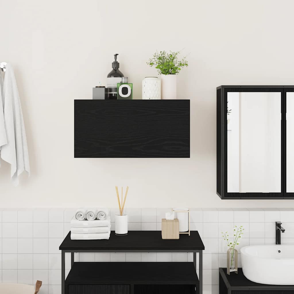 Mobile da Bagno a Parete Nero 60x25x30 cm in Legno Multistrato | homemem39