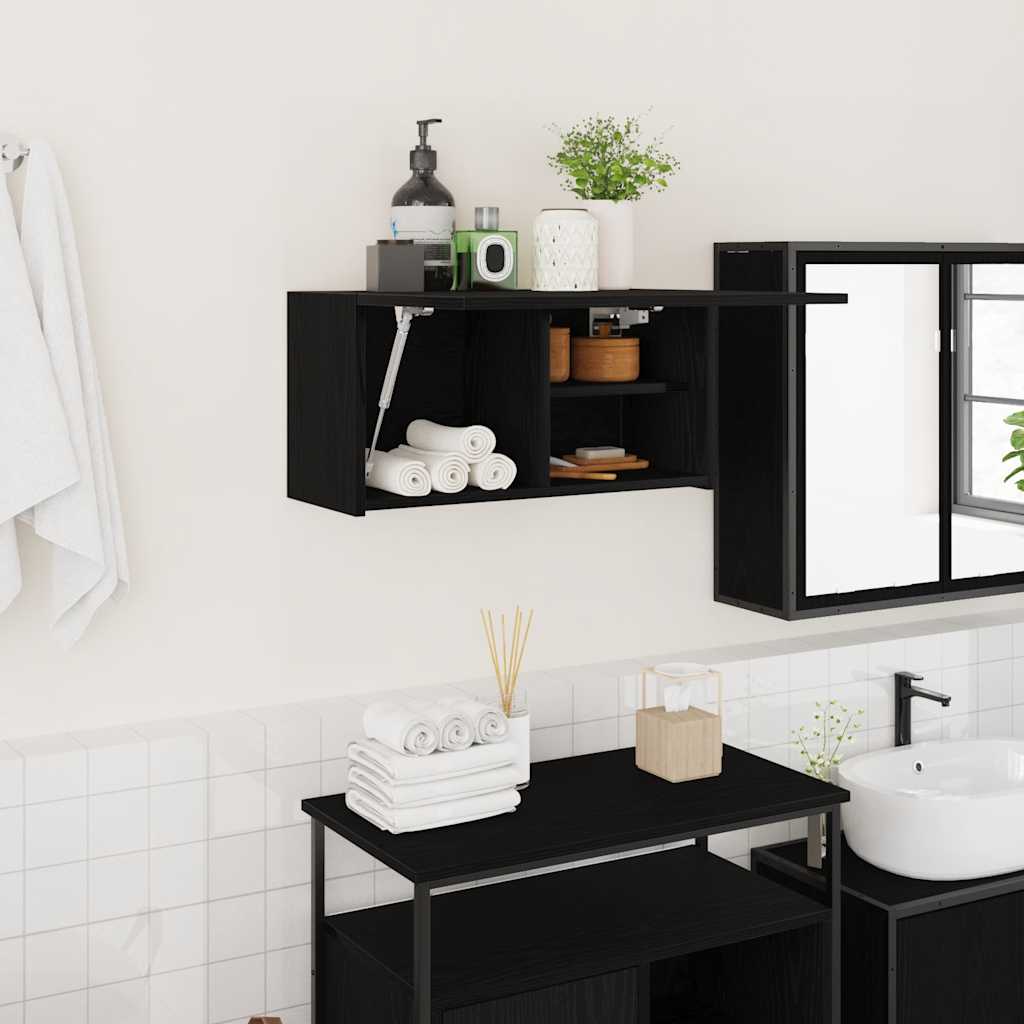 Mobile da Bagno a Parete Nero 60x25x30 cm in Legno Multistrato | homemem39