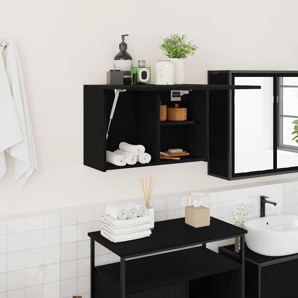 Mobile da Bagno a Parete Nero 60x25x40 cm in Legno Multistrato