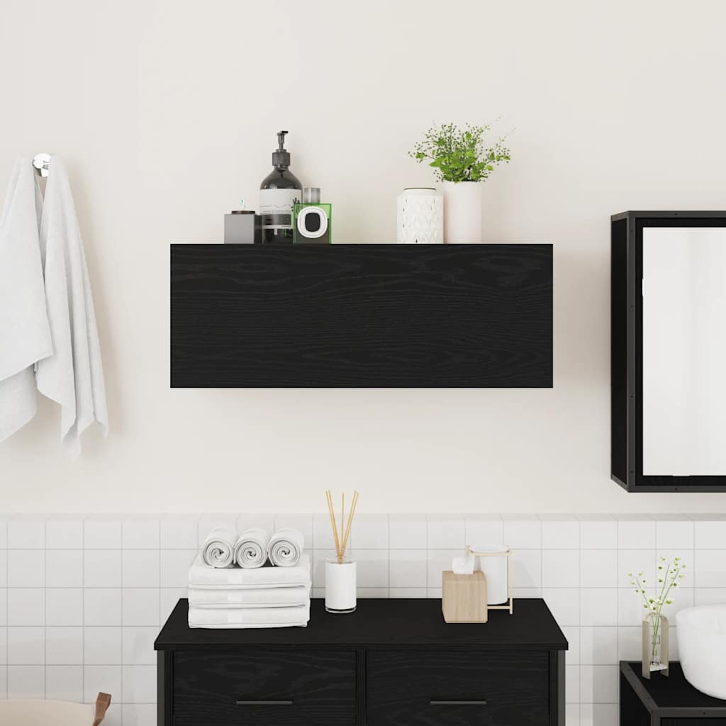 Mobile da Bagno a Parete Nero 80x25x30 cm in Legno Multistrato