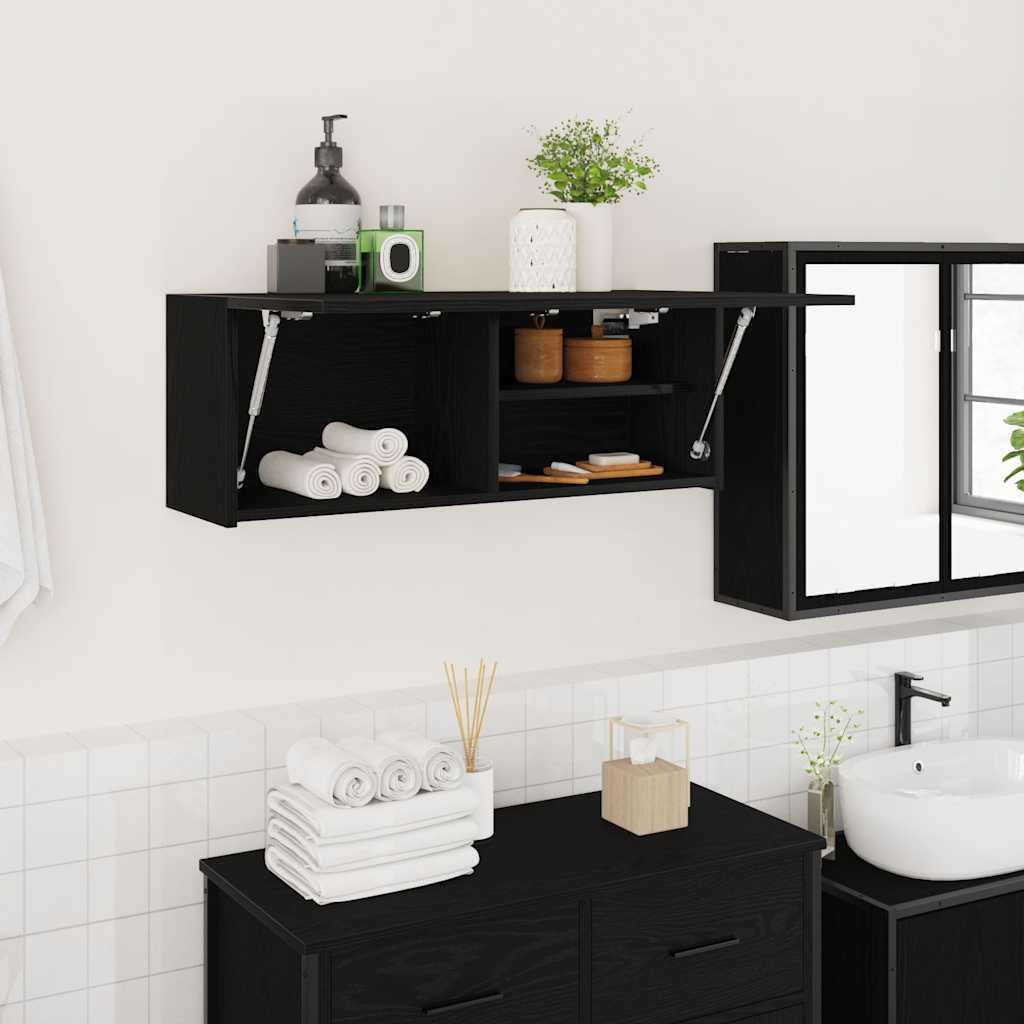 Mobile da Bagno a Parete Nero 80x25x30 cm in Legno Multistrato