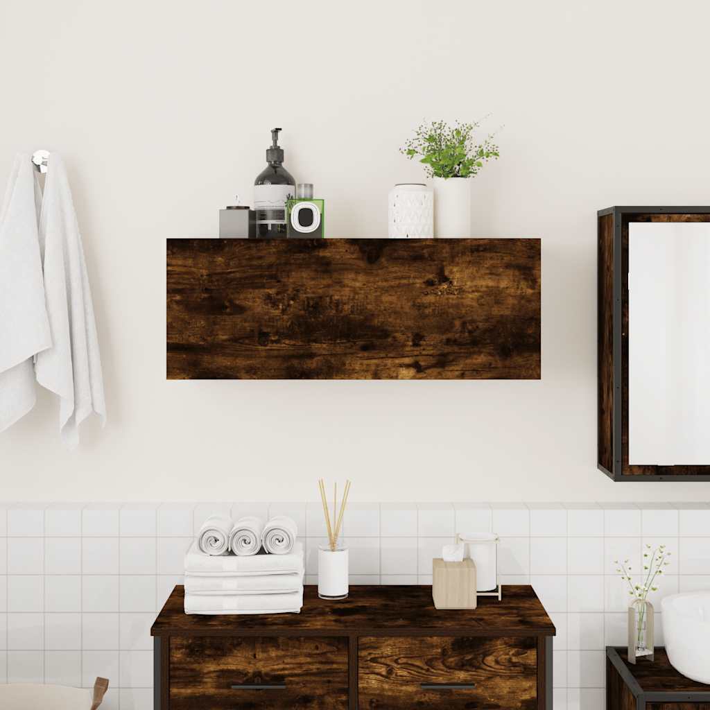 Armadietto Bagno Rovere Fumo 80x25x30 cm in Legno Multistrato
