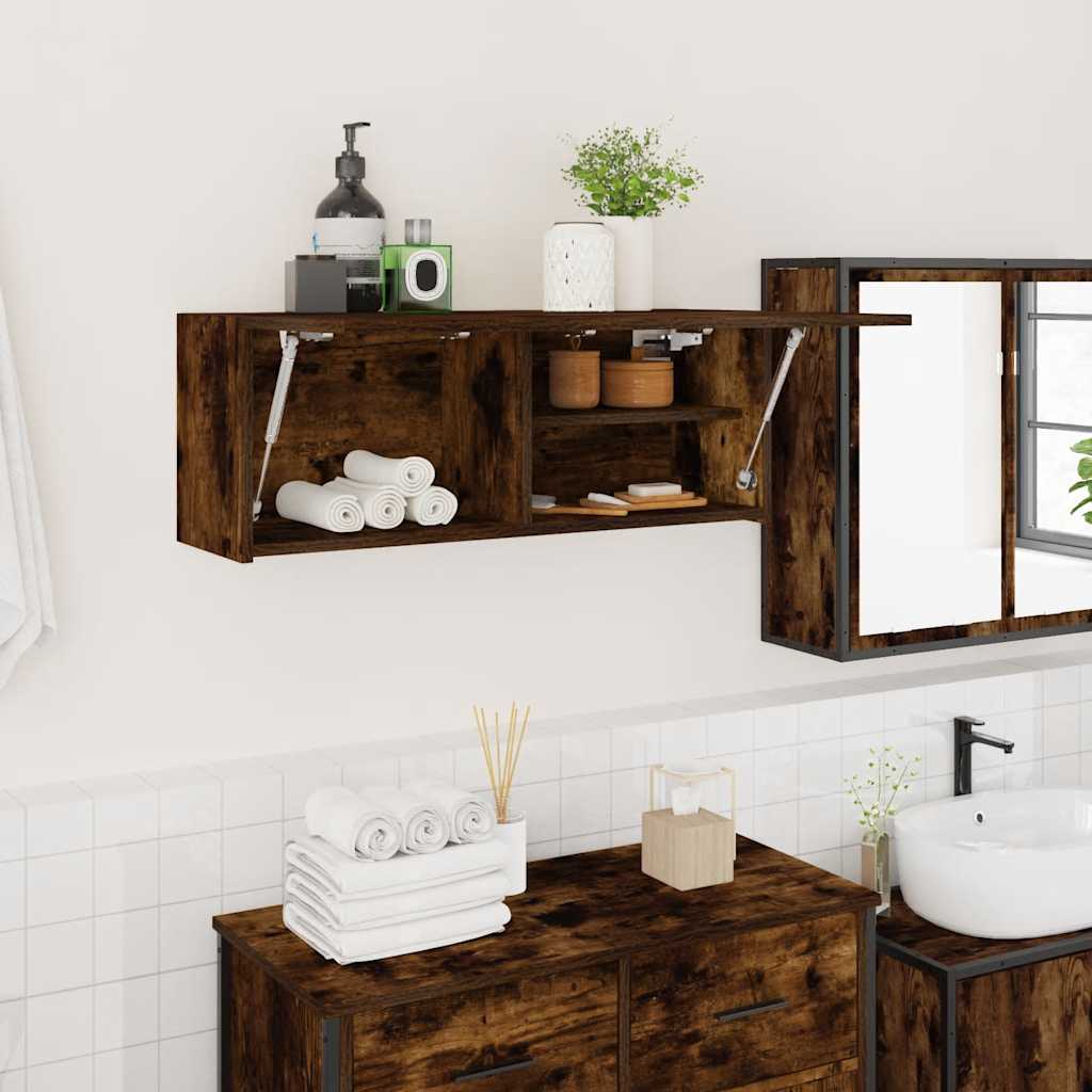 Armadietto Bagno Rovere Fumo 80x25x30 cm in Legno Multistrato