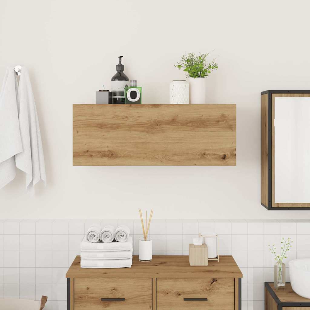 Mobiletto da Bagno Rovere Artigianale 80x25x30 cm in Truciolato | homemem39