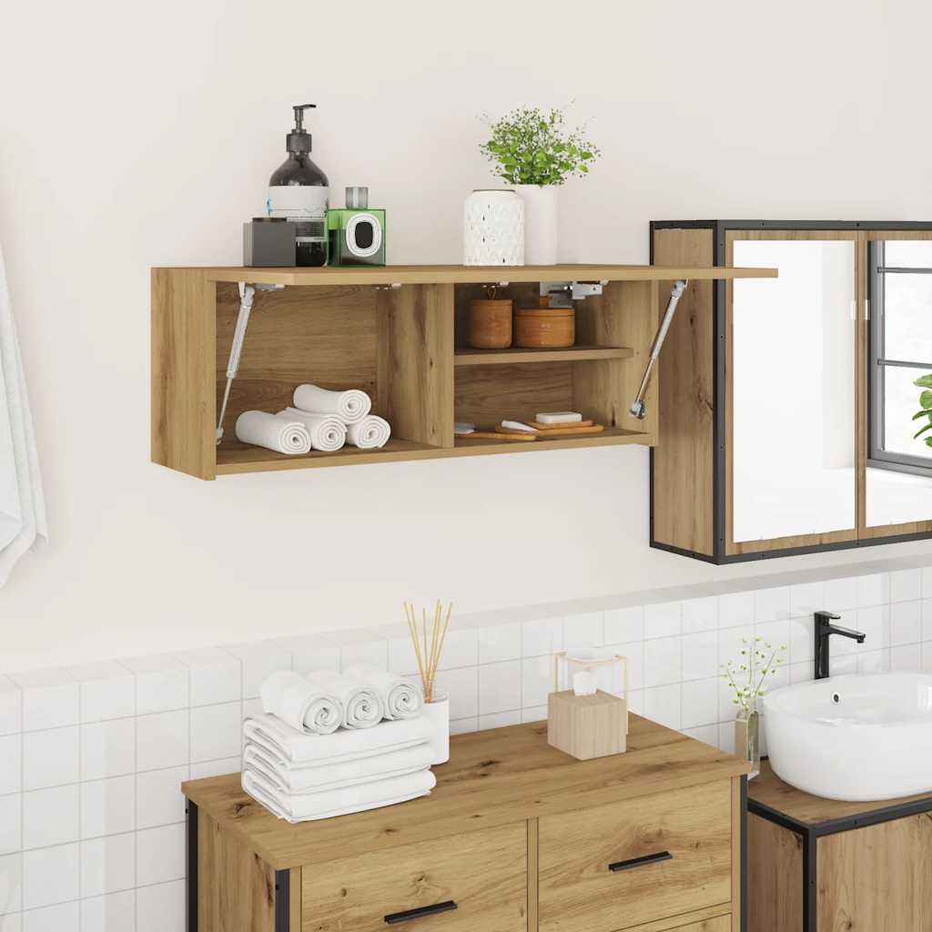 Mobiletto da Bagno Rovere Artigianale 80x25x30 cm in Truciolato | homemem39