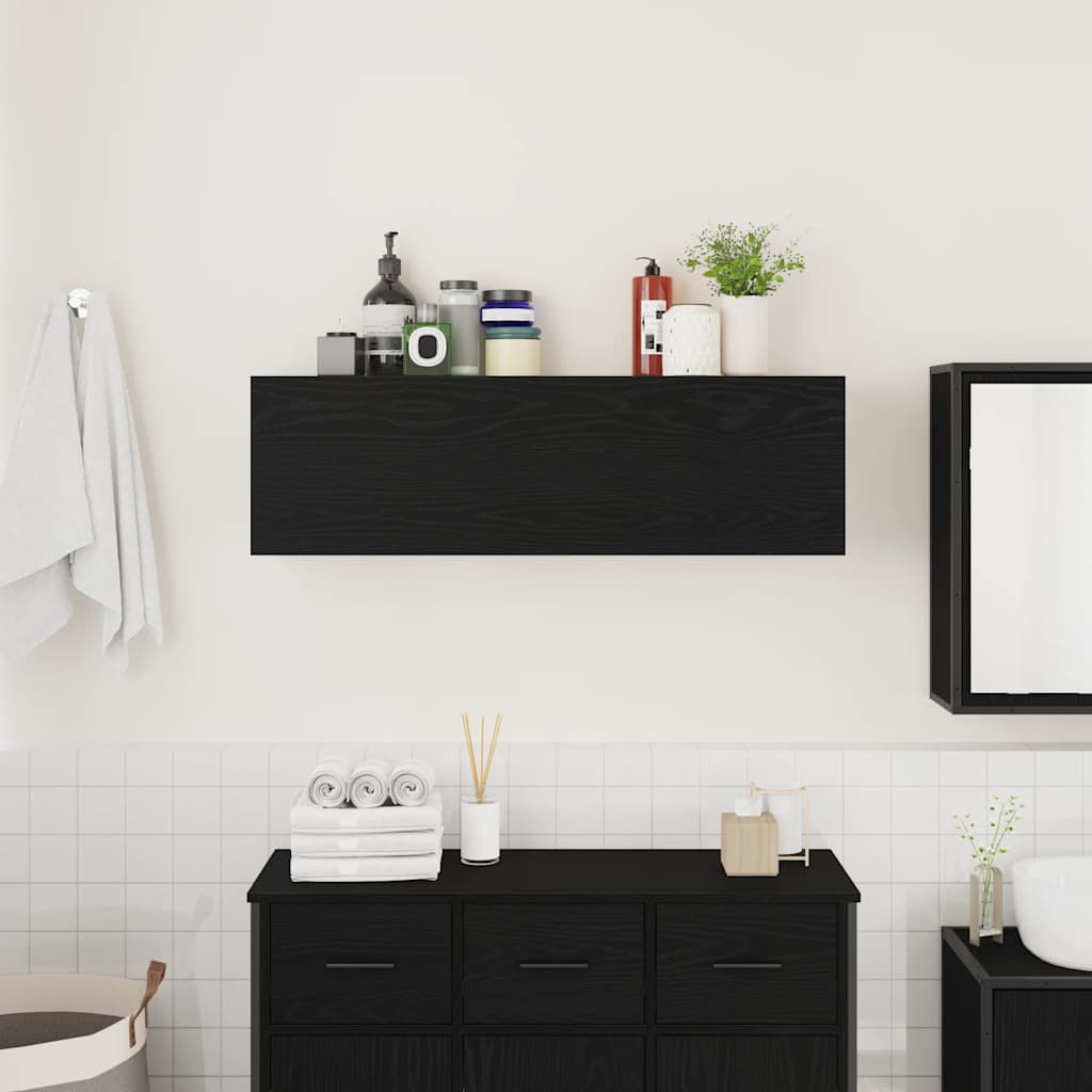 Mobile da Bagno a Parete Nero 100x25x30 cm in Truciolato