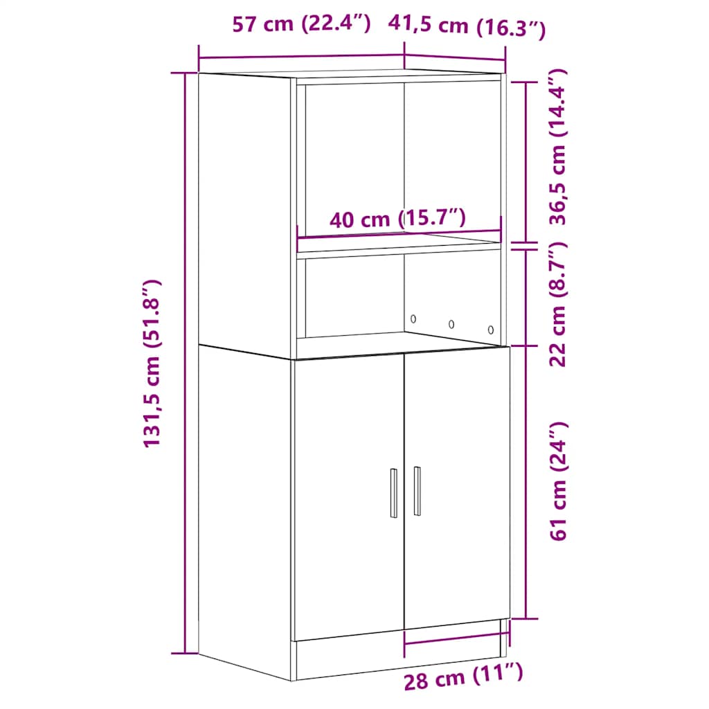 Mobile da Cucina Bianco 57x41,5x131,5 cm in Truciolato