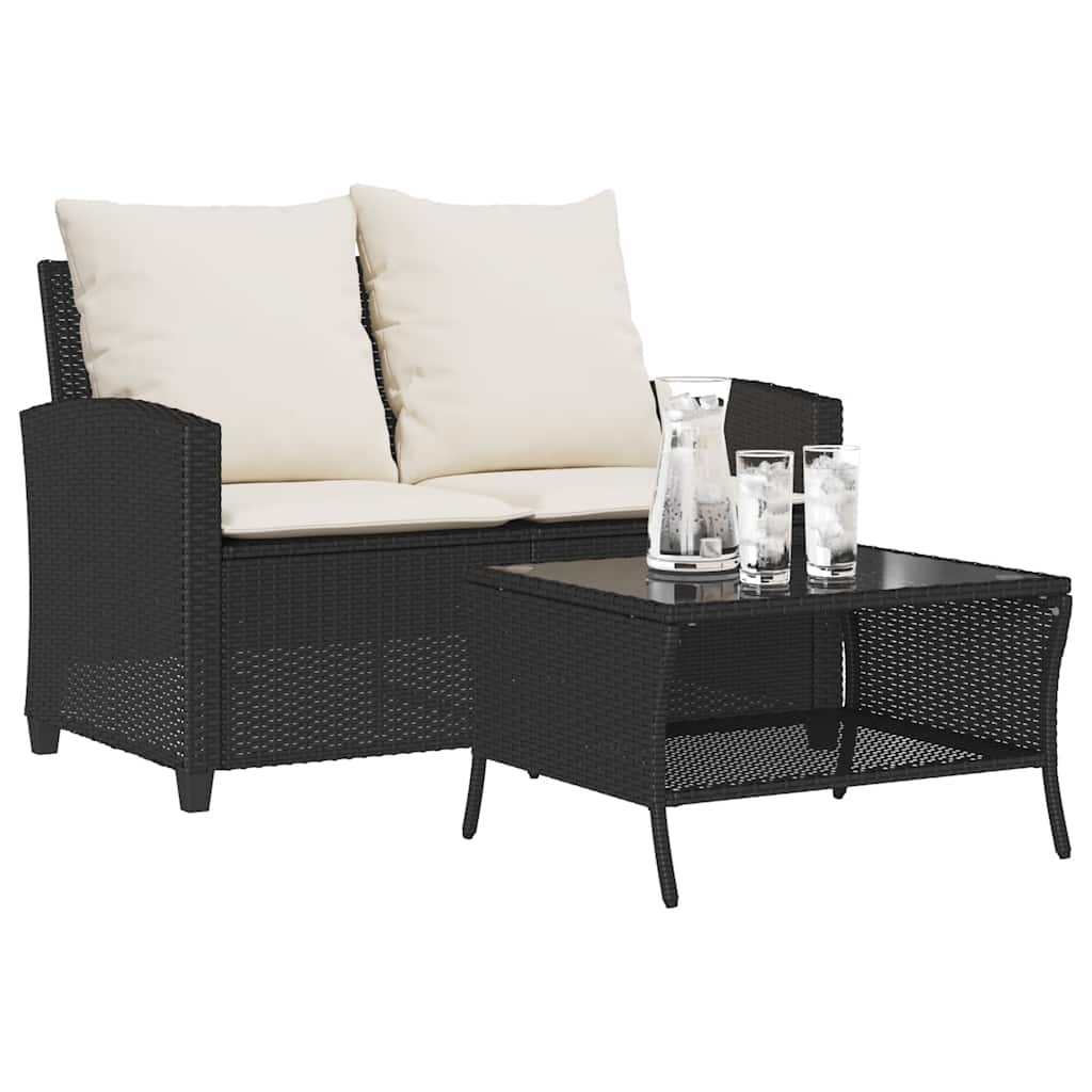 Divano da Giardino a 2 Posti Cuscini&Tavolo Nero in Polyrattan | homemem39