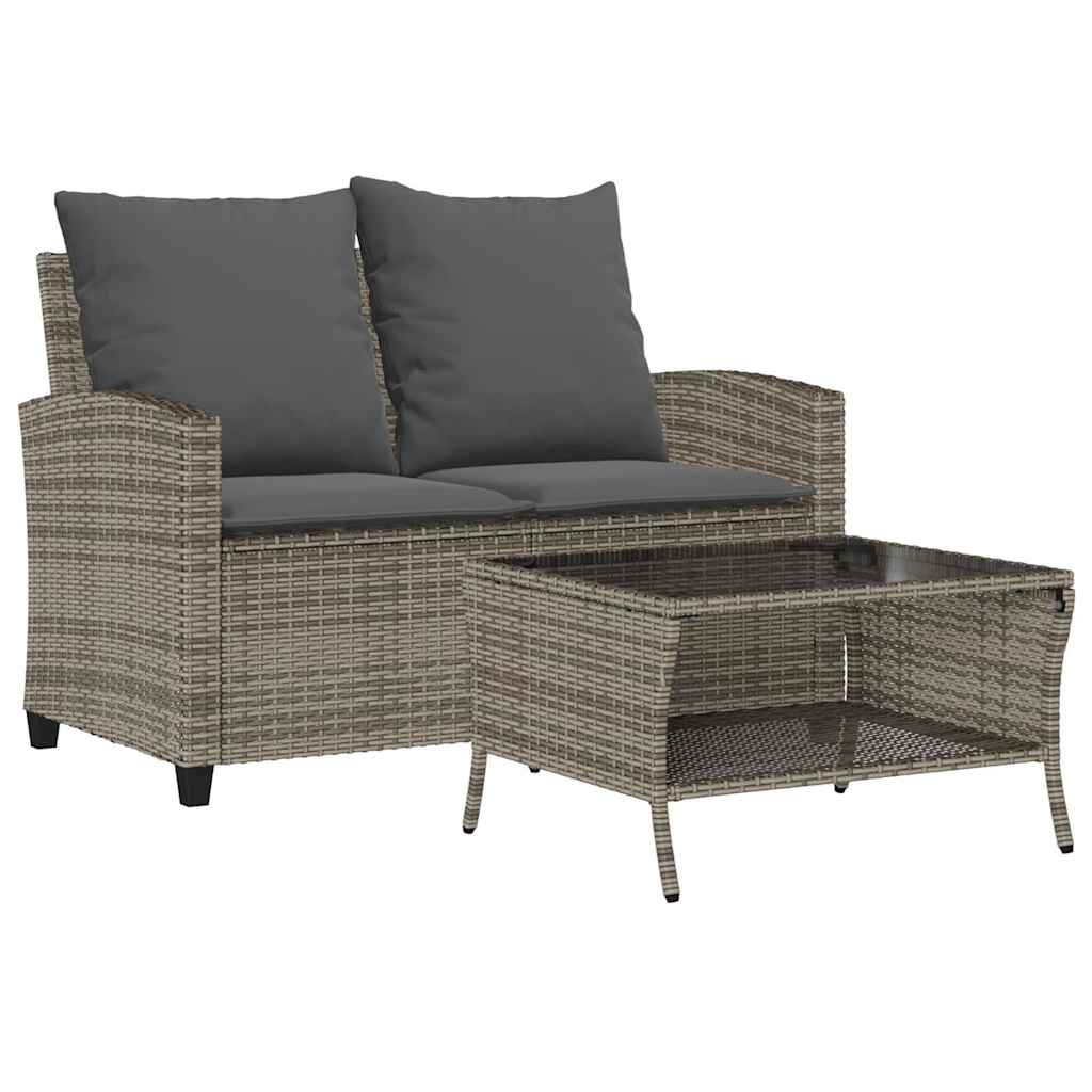 Divano da Giardino a 2 Posti Cuscini&Tavolo Grigio Polyrattan | homemem39