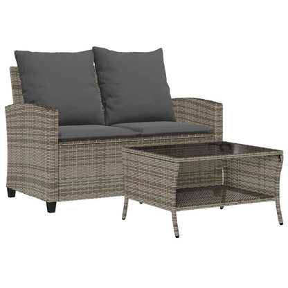 Divano da Giardino a 2 Posti Cuscini&Tavolo Grigio Polyrattan | homemem39
