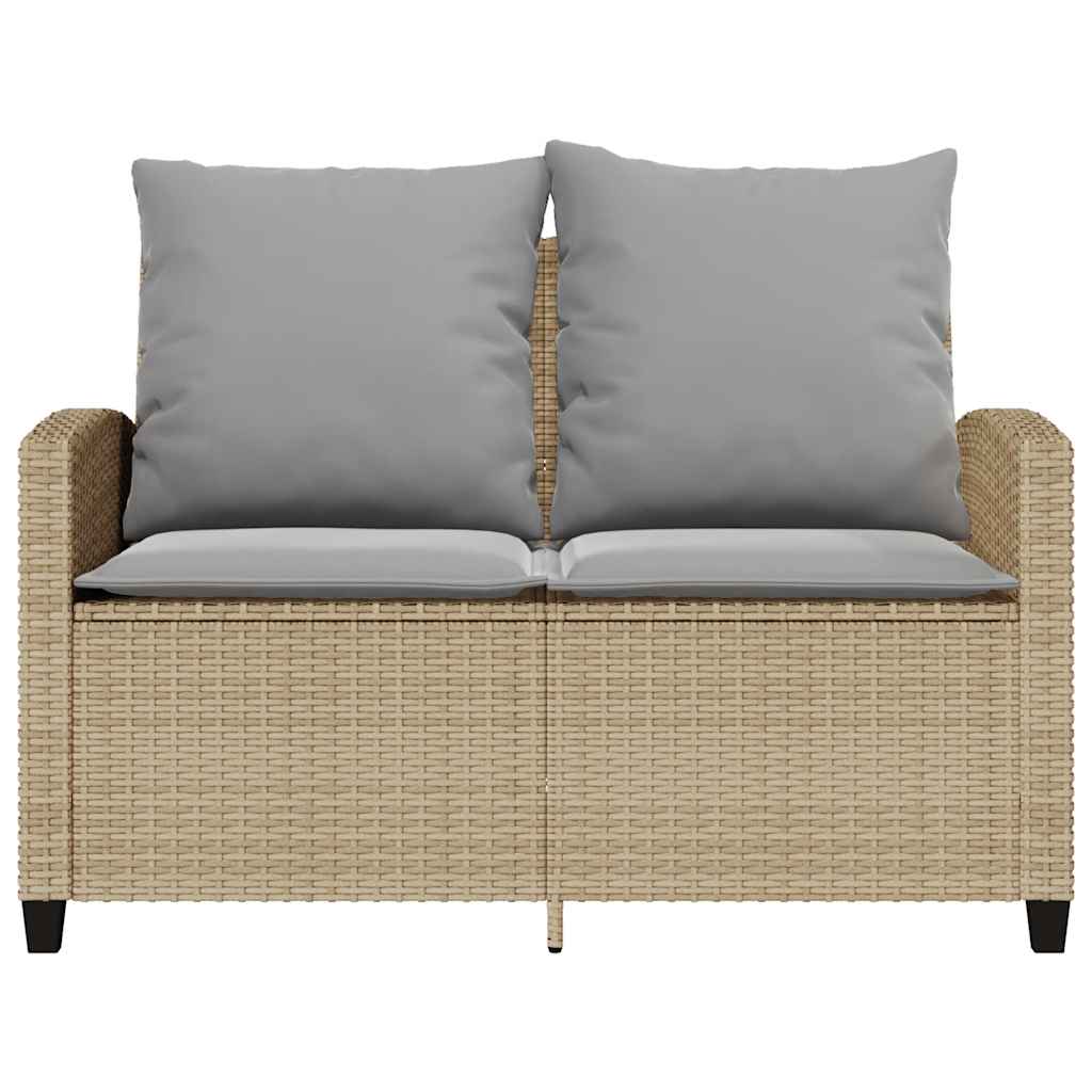 Divano Giardino 2 Posti con Cuscini e Tavolo Beige Polyrattan | homemem39