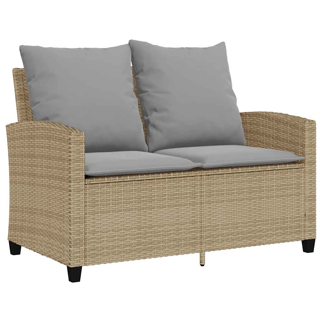 Divano Giardino 2 Posti con Cuscini e Tavolo Beige Polyrattan - homemem39