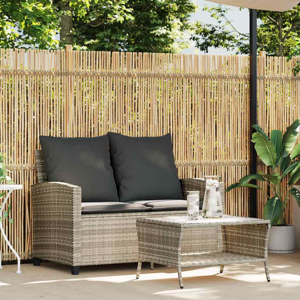 Divano 2 Posti con Cuscini e Tavolo Grigio Chiaro Polyrattan | homemem39