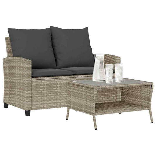 Divano 2 Posti con Cuscini e Tavolo Grigio Chiaro Polyrattan - homemem39
