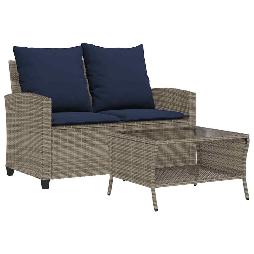 Divano da Giardino a 2 Posti Cuscini&Tavolo Grigio Polyrattan | homemem39