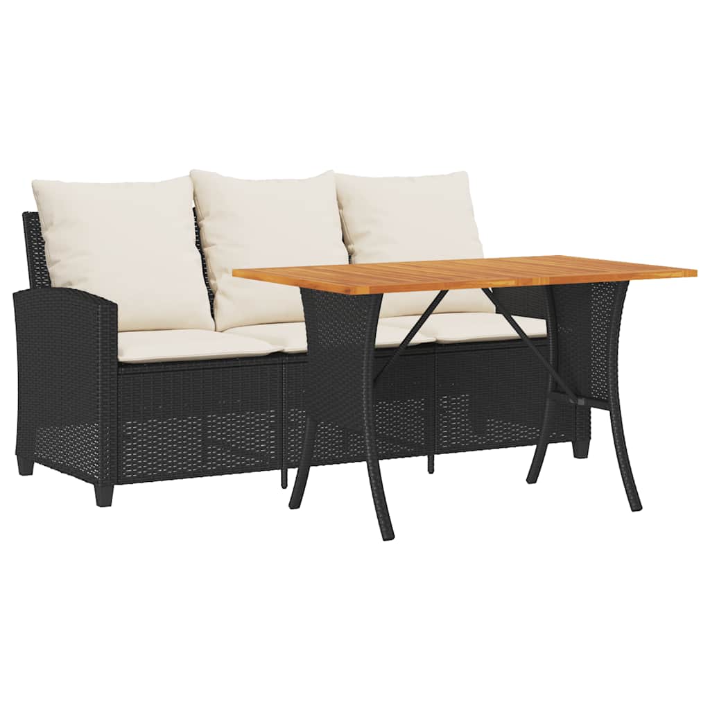 Divano da Giardino a 3 Posti Cuscini&Tavolo Nero in Polyrattan | homemem39