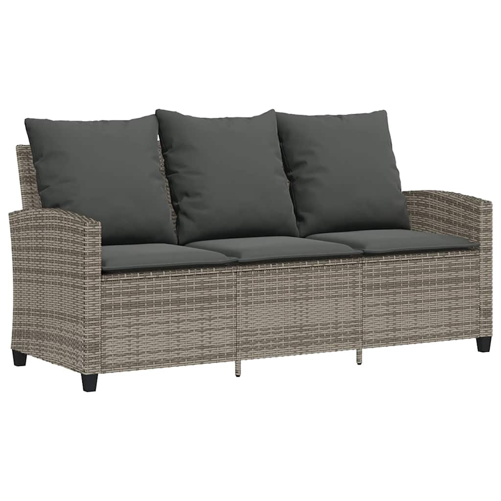 Divano da Giardino a 3 Posti Cuscini&Tavolo Grigio Polyrattan | homemem39