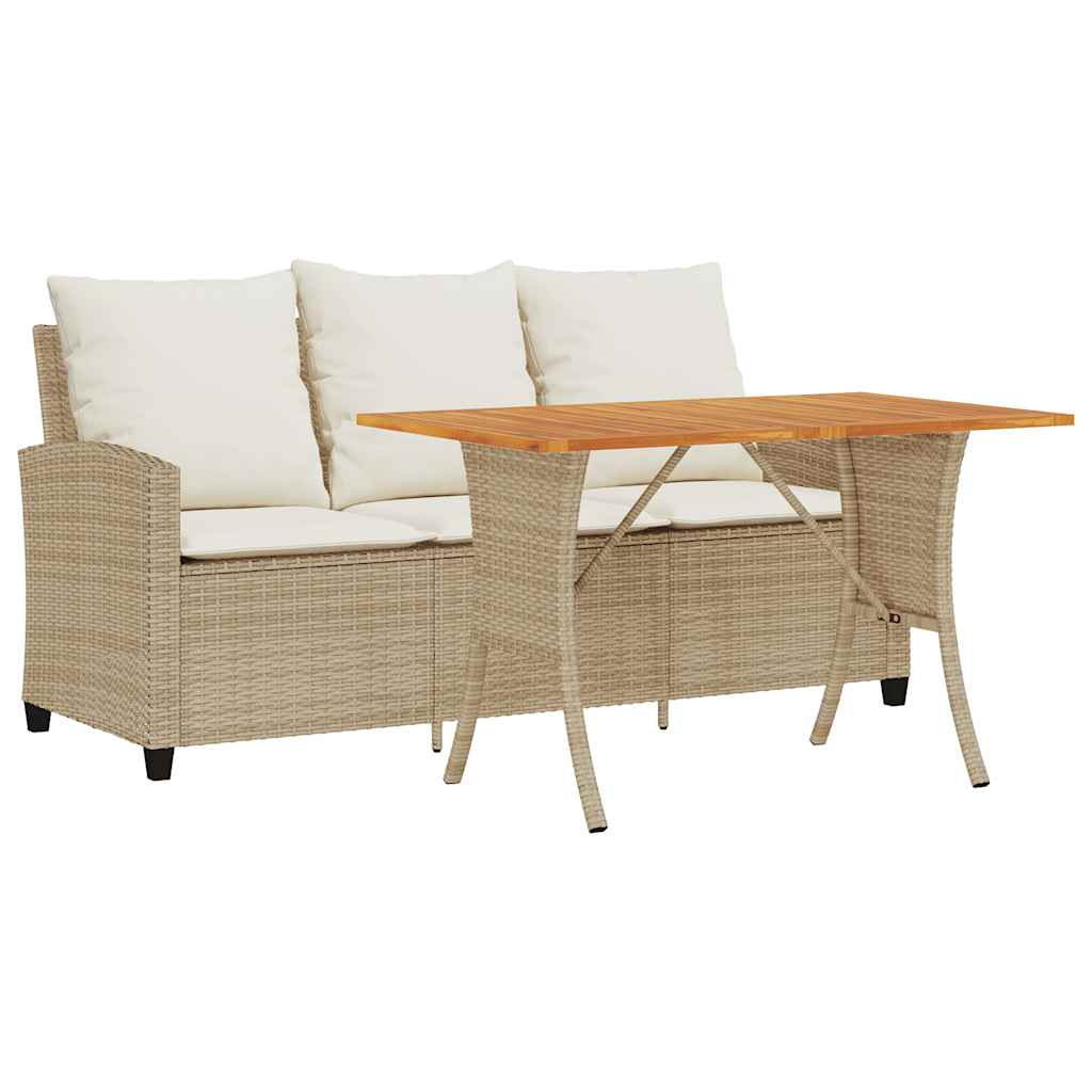 Divano Giardino 3 Posti con Cuscini e Tavolo Beige Polyrattan | homemem39