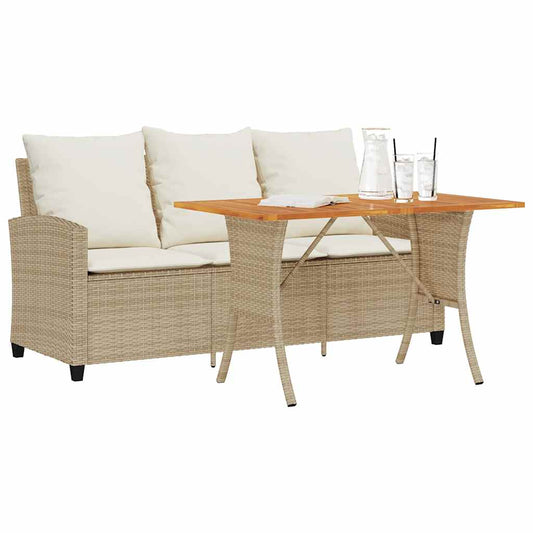 Divano Giardino 3 Posti con Cuscini e Tavolo Beige Polyrattan - homemem39