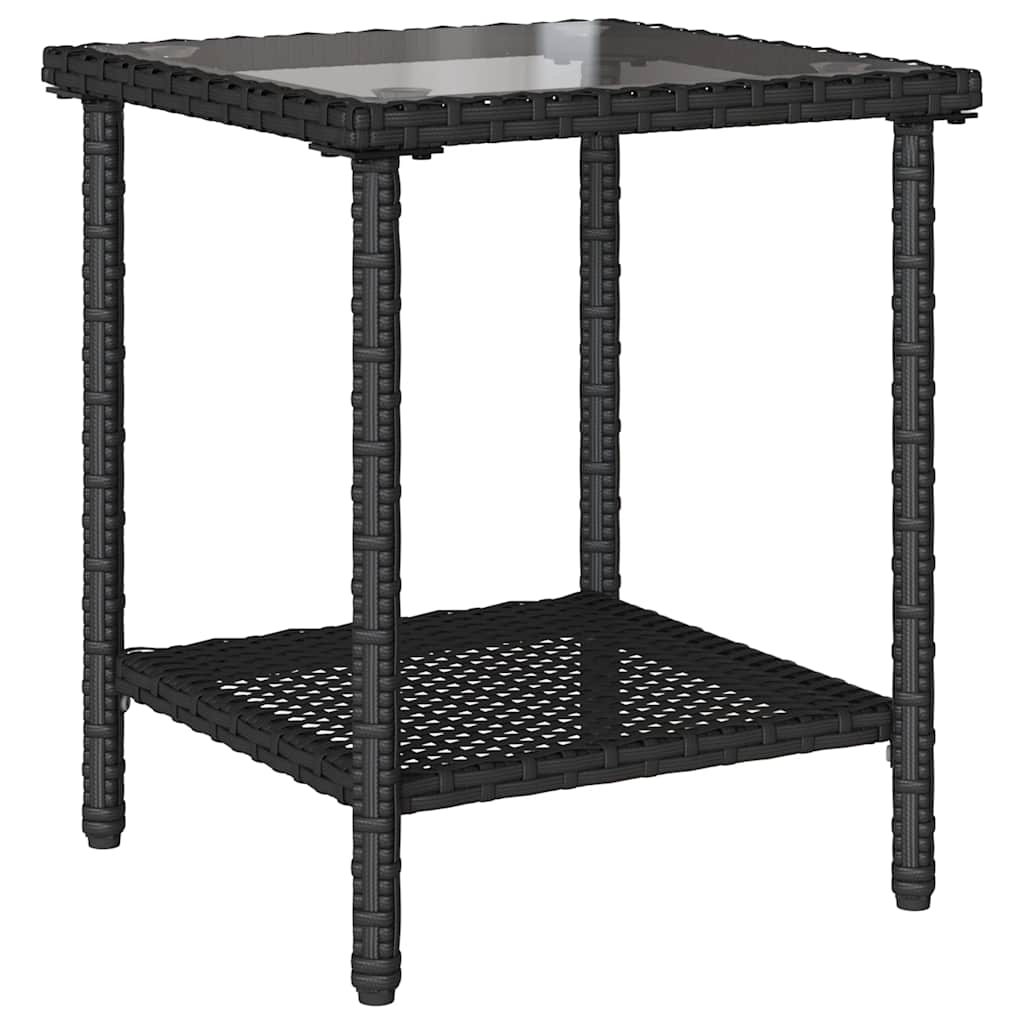 Divano da Giardino con Tavolo e Cuscini a L Nero in Polyrattan