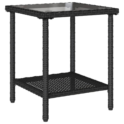 Divano da Giardino con Tavolo e Cuscini a L Nero in Polyrattan
