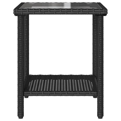 Divano da Giardino con Tavolo e Cuscini a L Nero in Polyrattan