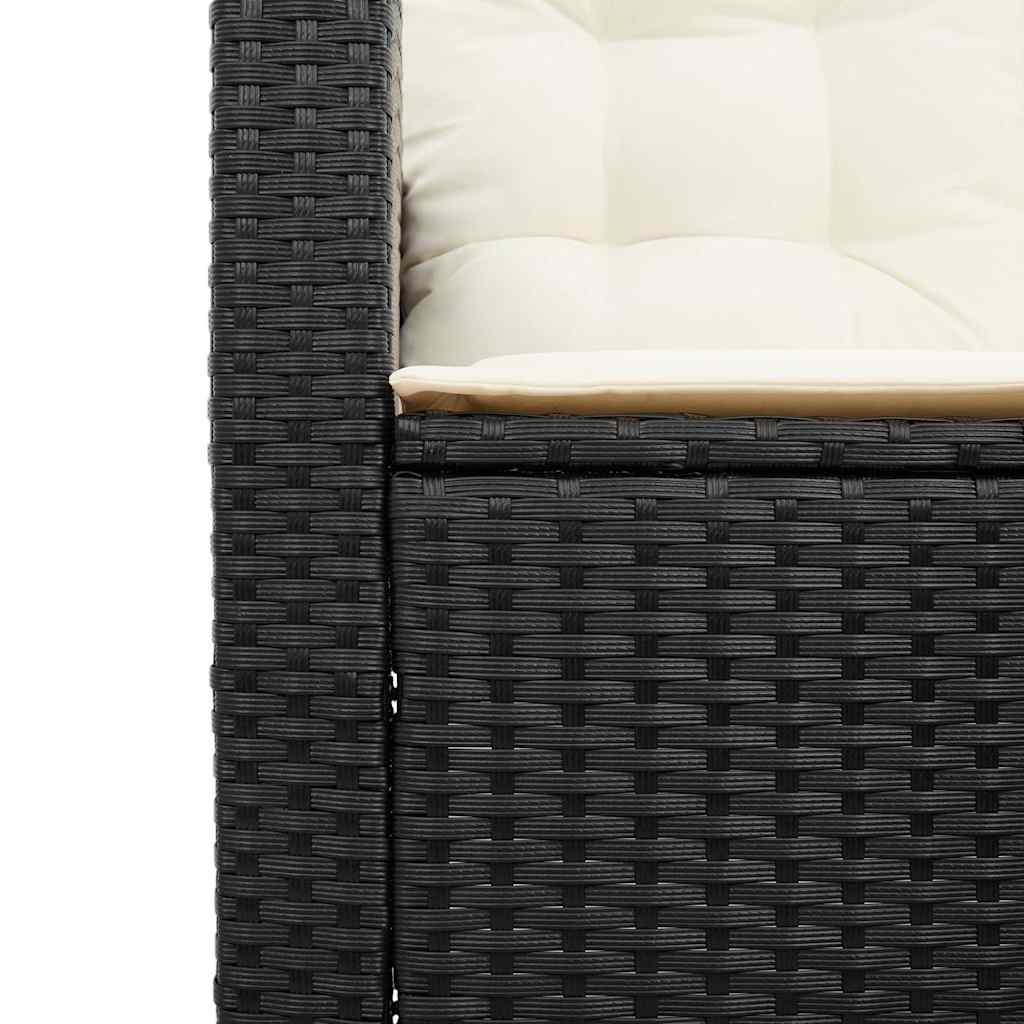 Divano da Giardino con Tavolo e Cuscini a L Nero in Polyrattan