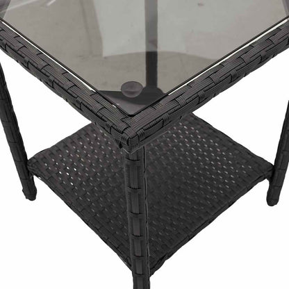 Divano da Giardino con Tavolo e Cuscini a L Nero in Polyrattan