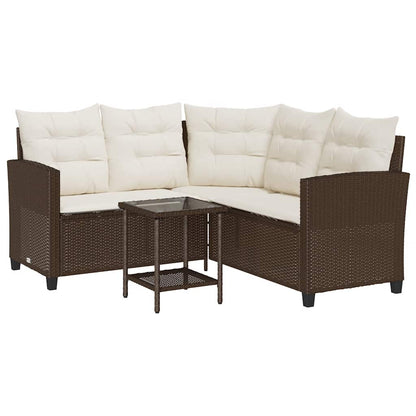 Divano da Giardino con Tavolo e Cuscini a L Marrone Polyrattan | homemem39