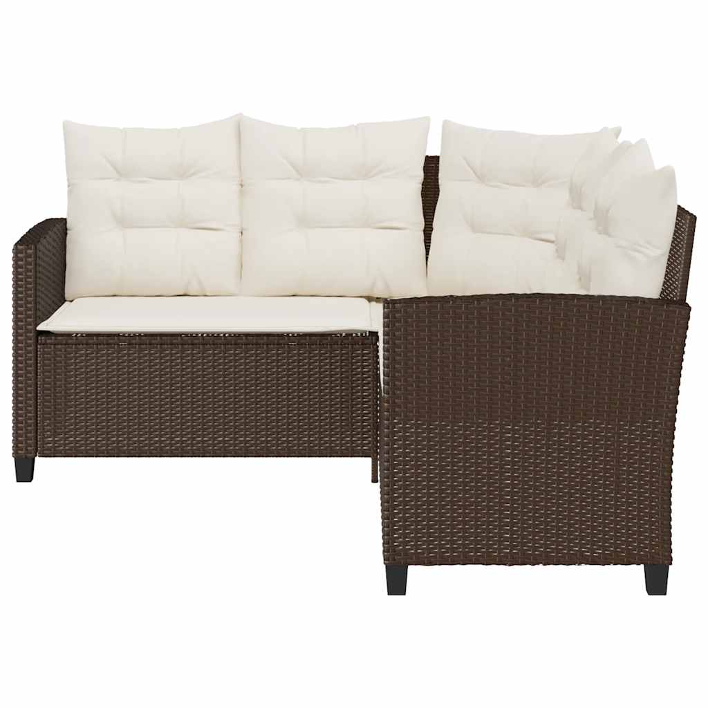 Divano da Giardino con Tavolo e Cuscini a L Marrone Polyrattan | homemem39