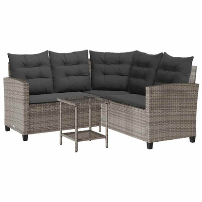 Divano da Giardino con Tavolo e Cuscini a L Grigio Polyrattan | homemem39