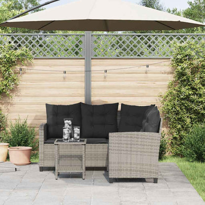 Divano da Giardino con Tavolo e Cuscini a L Grigio Polyrattan