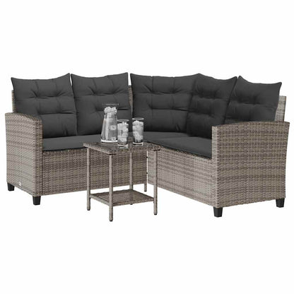 Divano da Giardino con Tavolo e Cuscini a L Grigio Polyrattan
