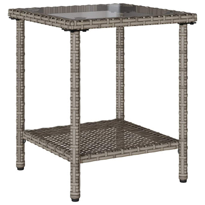 Divano da Giardino con Tavolo e Cuscini a L Grigio Polyrattan