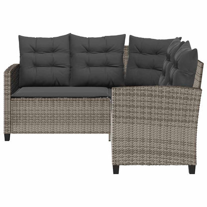 Divano da Giardino con Tavolo e Cuscini a L Grigio Polyrattan | homemem39