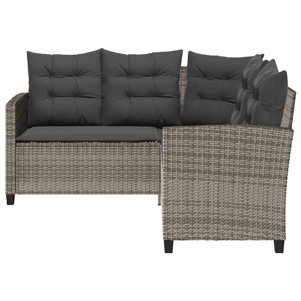 Divano da Giardino con Tavolo e Cuscini a L Grigio Polyrattan