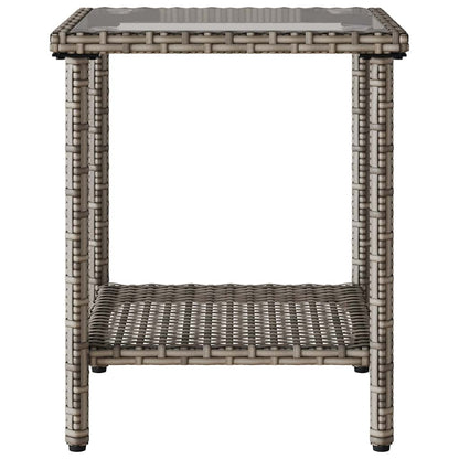 Divano da Giardino con Tavolo e Cuscini a L Grigio Polyrattan