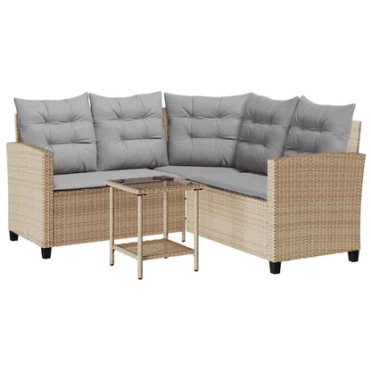Divano da Giardino con Tavolo e Cuscini a L Beige in Polyrattan | homemem39