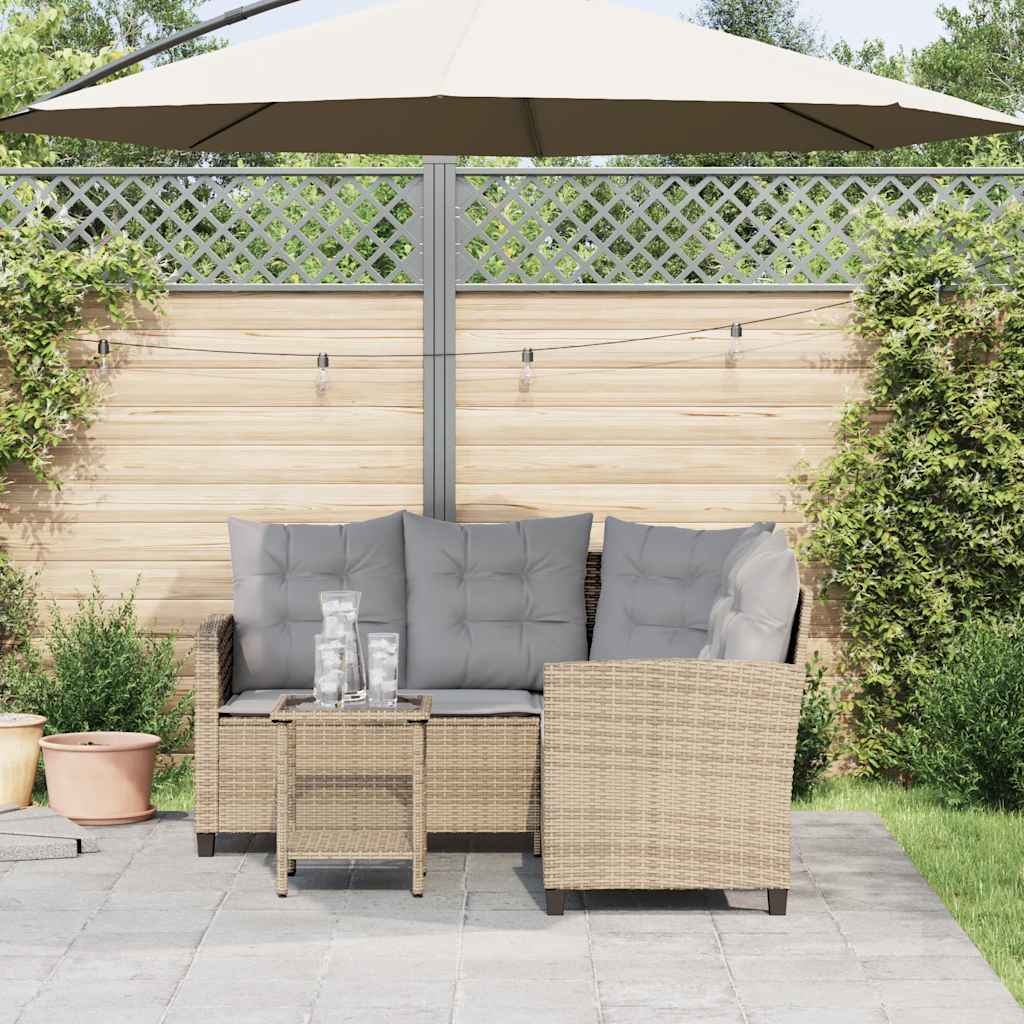 Divano da Giardino con Tavolo e Cuscini a L Beige in Polyrattan | homemem39